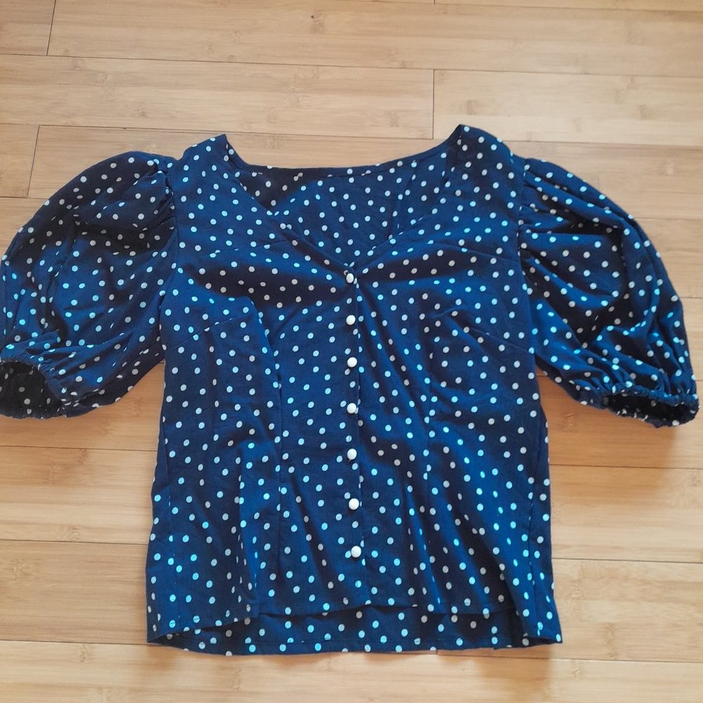 Blue Polka Dot Top, Handmade Designer